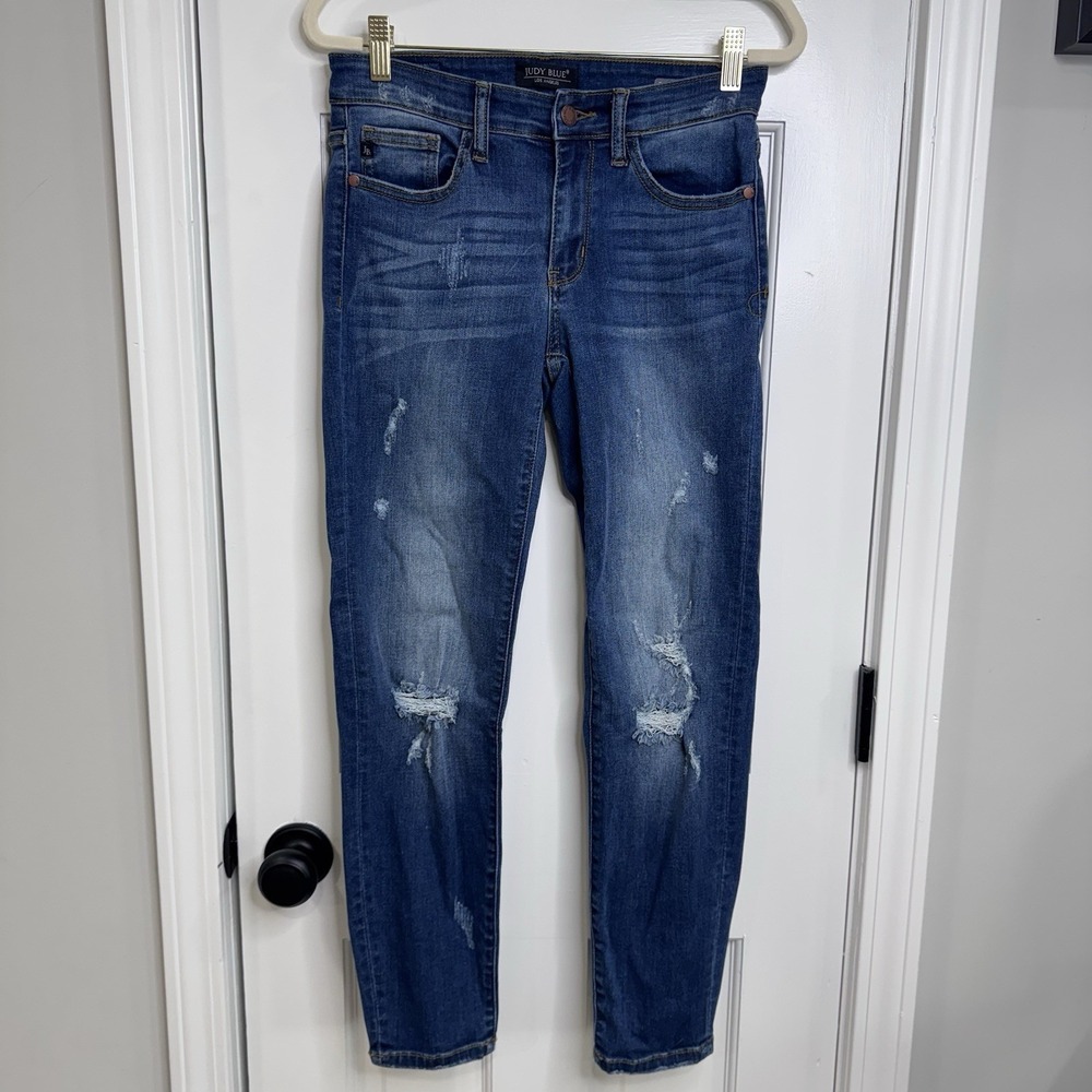 Judy Blue Relaxed Fit Distressed Jeans Womens Size 5/27 Blue Stretch Denim